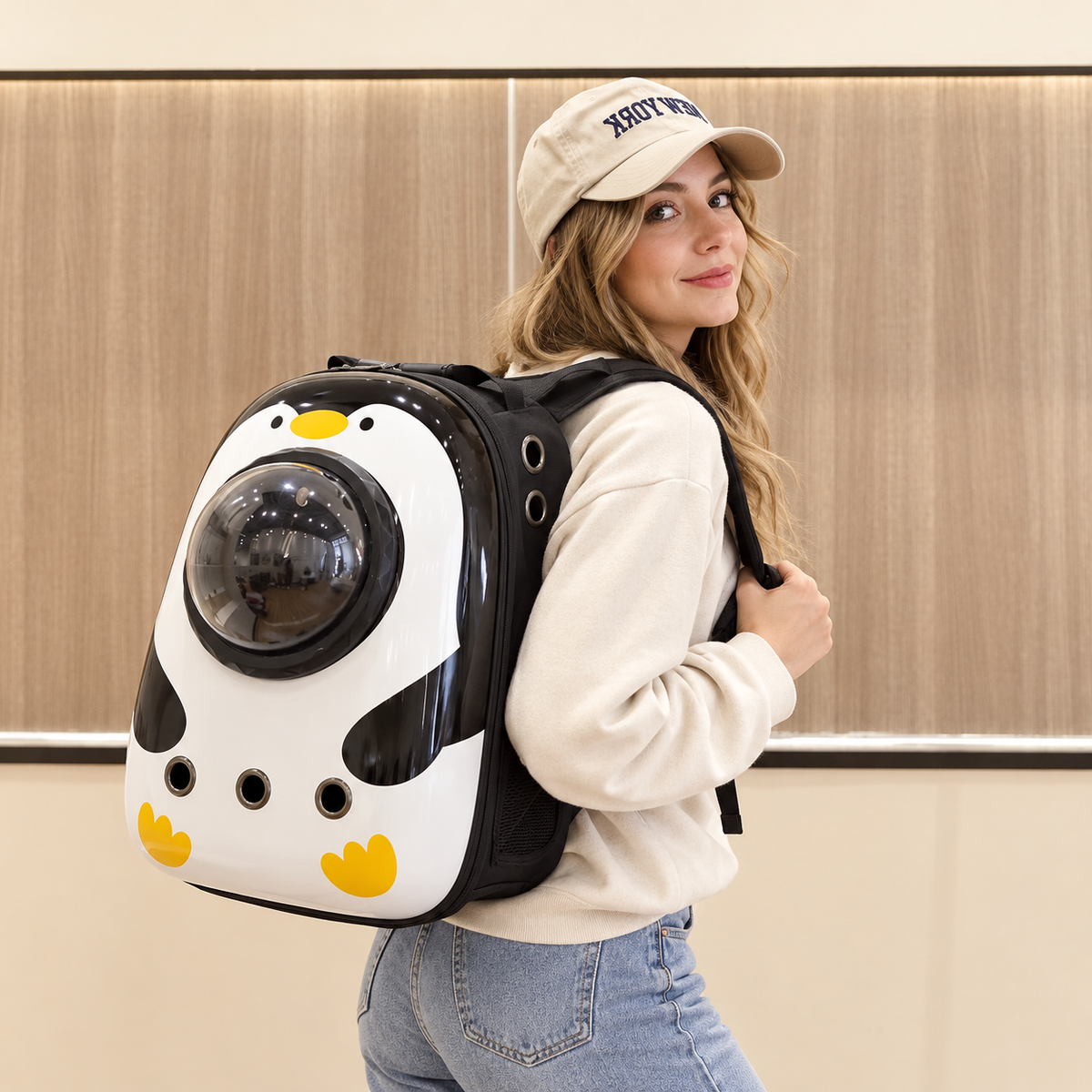 Cartoon Space Capsule Pet Backpack | 12‑Hole Ventilation Cat Dog Carrier