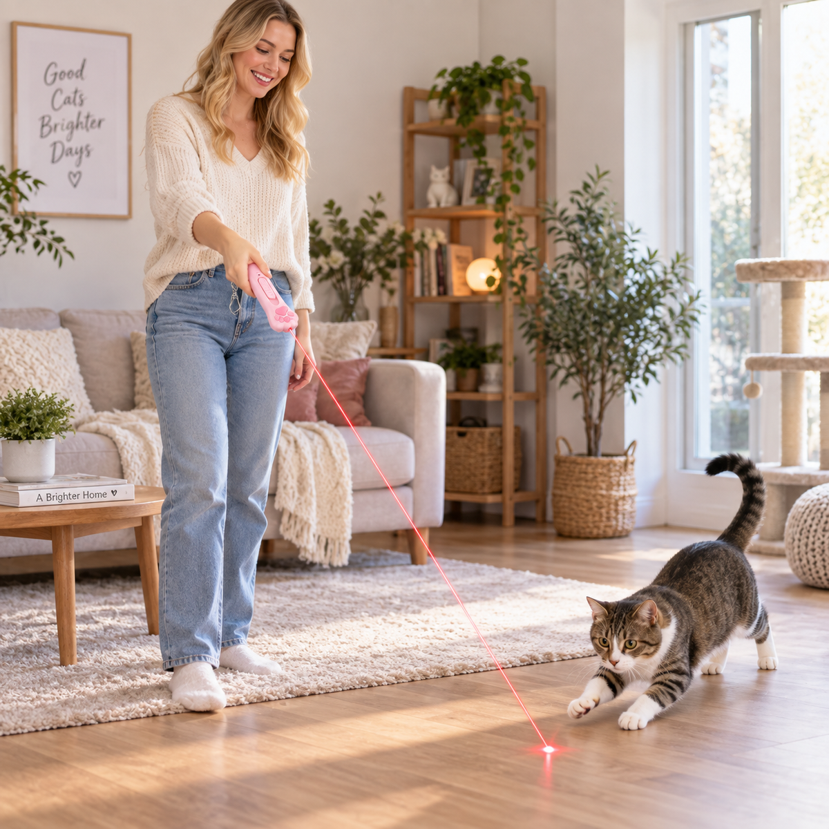 USB Rechargeable Cat Paw Laser Toy | 5 Projection Patterns 3‑in‑1 Interactive Cat Toy with UV Urine Detection Light & Keychain