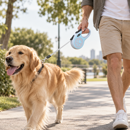 Paw‑Print Retractable Dog Leash | One‑Touch Lock Anti‑Tangle Pet Lead