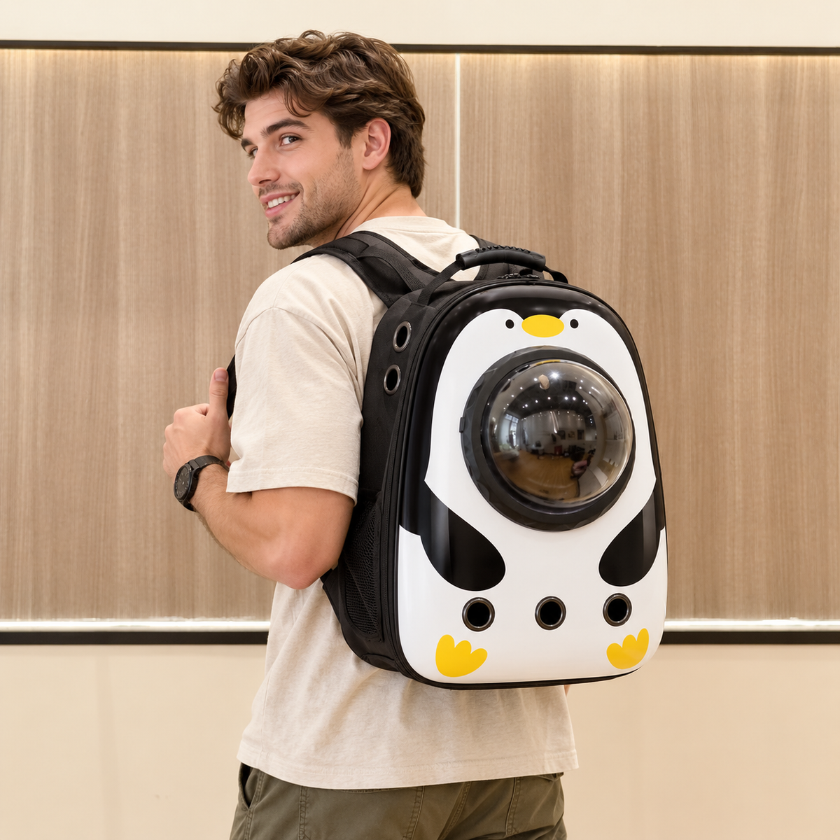 Cartoon Space Capsule Pet Backpack | 12‑Hole Ventilation Cat Dog Carrier