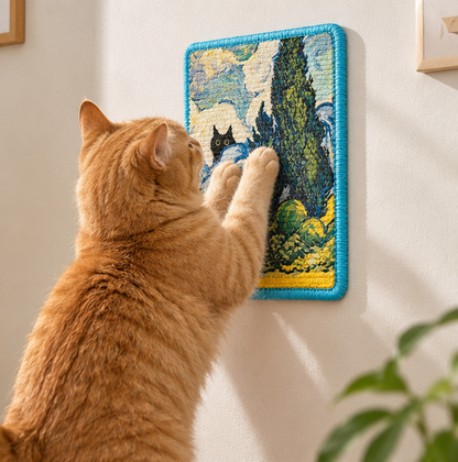 Wall‑Mount Art Print Sisal Cat Scratching Pad | No‑Shed Furniture Protector