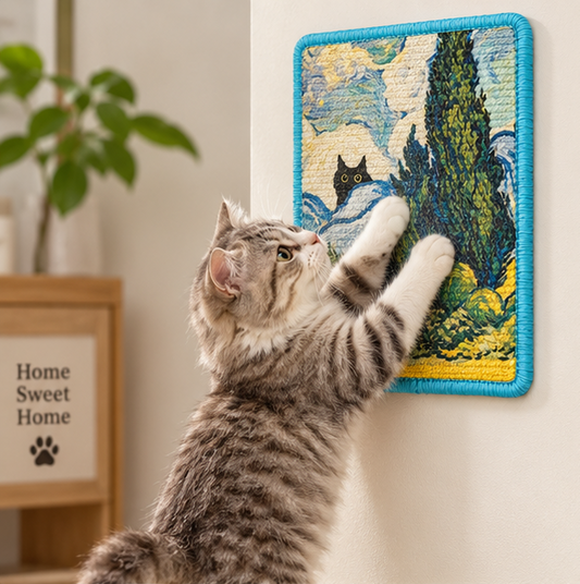 Wall‑Mount Art Print Sisal Cat Scratching Pad | No‑Shed Furniture Protector