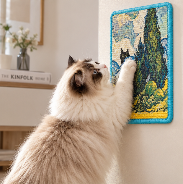 Wall‑Mount Art Print Sisal Cat Scratching Pad | No‑Shed Furniture Protector
