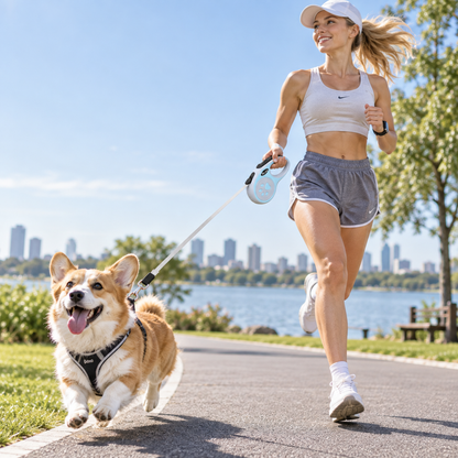 Paw‑Print Retractable Dog Leash | One‑Touch Lock Anti‑Tangle Pet Lead