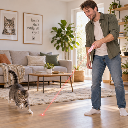 USB Rechargeable Cat Paw Laser Toy | 5 Projection Patterns 3‑in‑1 Interactive Cat Toy with UV Urine Detection Light & Keychain