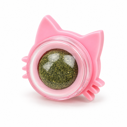 Wall‑Mount Rotatable Catnip Licking Ball with Dust‑Proof Cover, Cat Ear Shape Cat Toy for Teeth Cleaning & Hair Removal, Includes Double‑Sided Sponge Tape